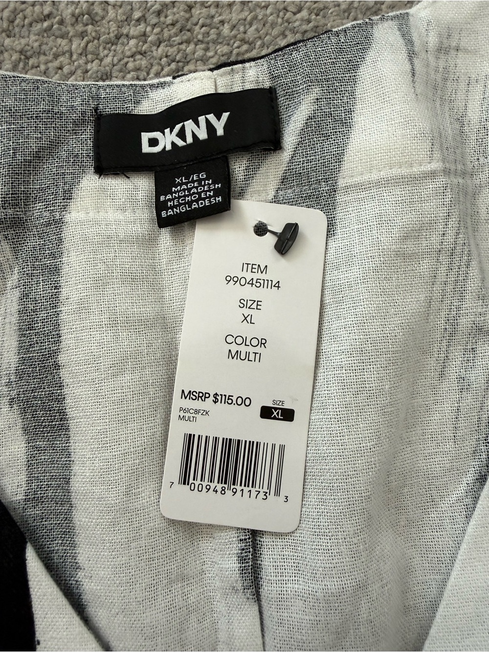 DKNY Linen Blend Black & White Brushstroke V-Neck Sleeveless Maxi Dress - Picture 4 of 7